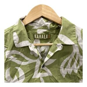 KAHALA Made in Hawaii, USA Original Aloha Shirt Men's M Green & White Floral
